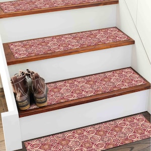 Red Rug, Beige Rug, Kilim Design Rug, Boho Rug, Floral Rug, Gift For Her, Stair Decor Rug, Anti-Slip Carpet, Thin Rug, Machine Washable Rug,