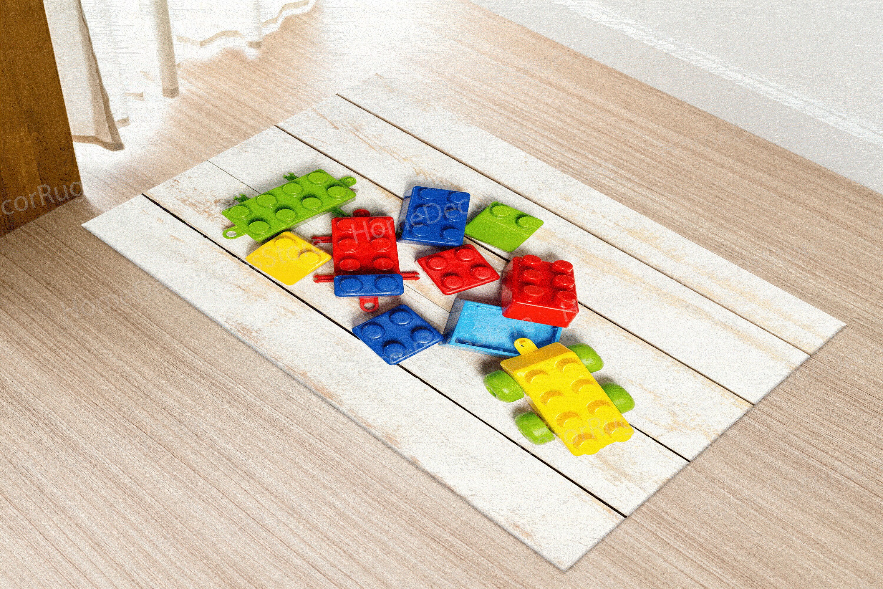 Building Play Room Rug Colorful Building Block Rug, Building Blocks Rugs, Game Room Rugs, Kids ...