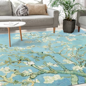 Bridesmaid Gift Rugs, The Blossoming Almond Tree Rugs, Living Room Rug, Van Gogh Rugs, Botanical Rug, Famous Rugs, Custom Rugs, Home Decor,