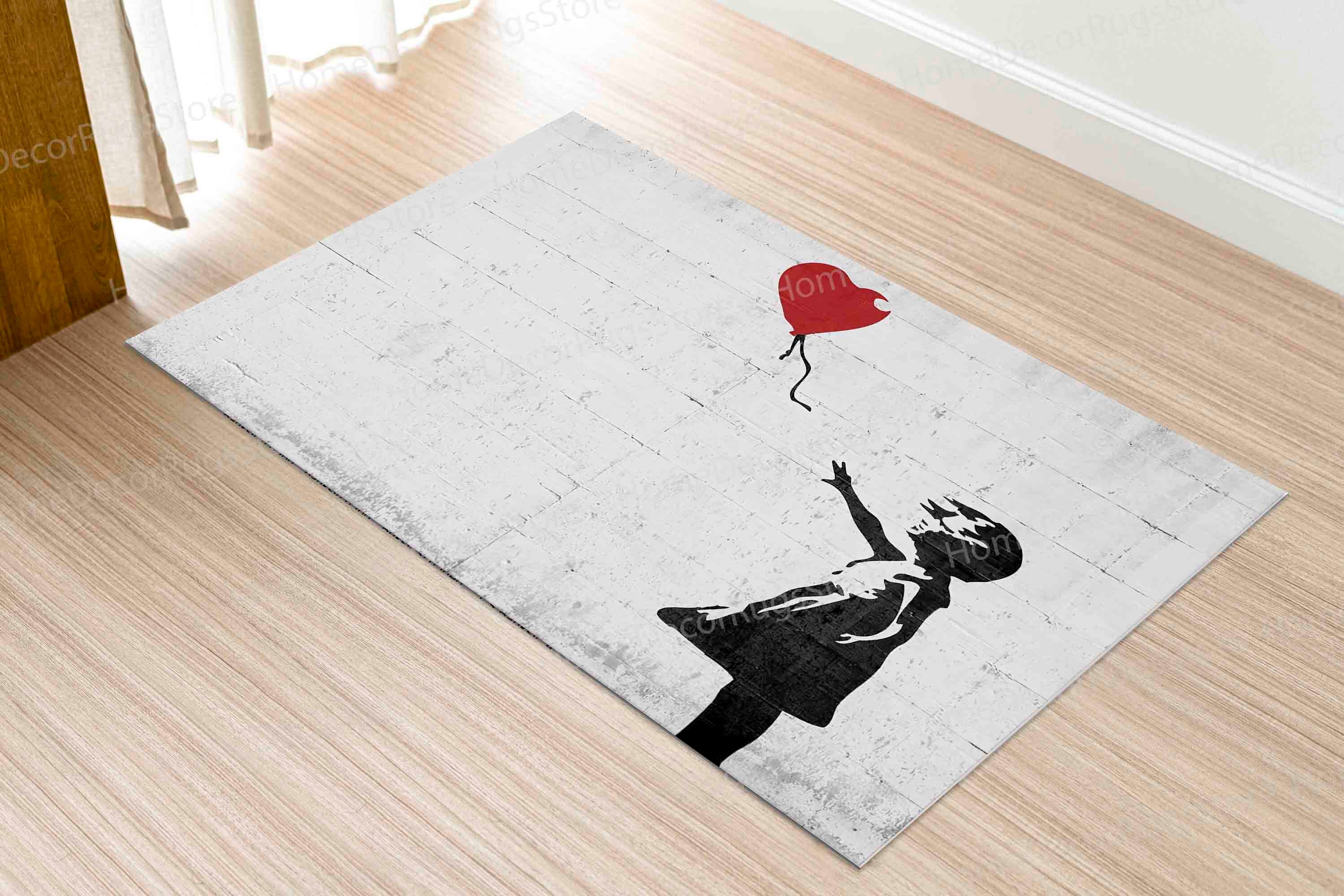 Banksy Red Balloon Rug, Graffiti Rug, Abstract Rugs, Gift for Him Rug ...