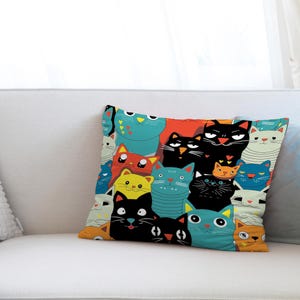 Modern Pillow Sham, Animal Cushion Cover, Custom Pillow, Cat Pillow Cover, Abstract Cats Printed Pillow, Decorative Cushion, Gift Pillow,