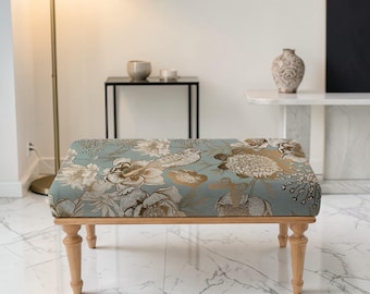 Vintage Pattern Bench, Gold Flower Bench, Luxury Bench, Modern Furniture, Kitchen Bench, Boho Decor, Minimalist Furniture, Rustic Furniture,