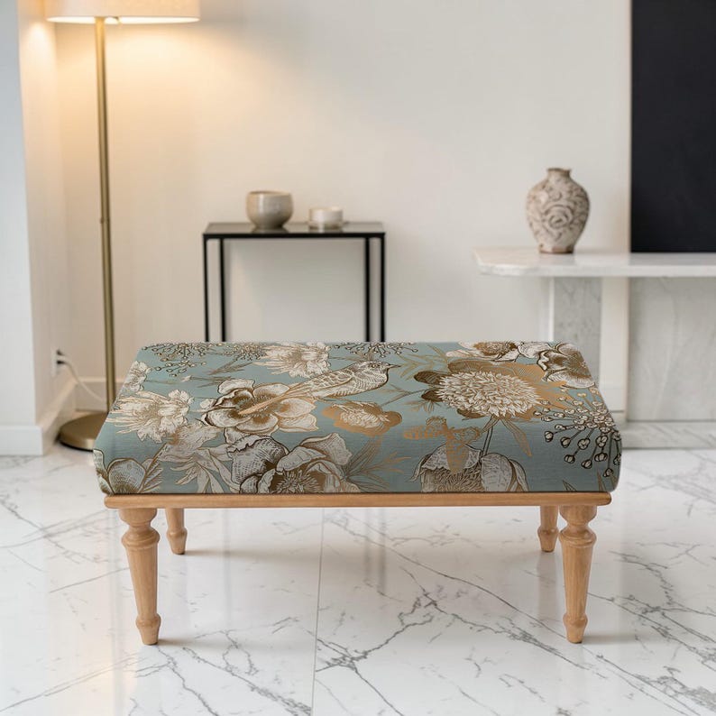 Triangle Bench Withflower Vintage Pattern Bench, Gold Flower Bench, Luxury Bench, Modern ...