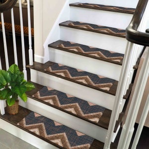 Brown Rug, Navy Blue Rug, Geometric Pattern Rugs, Modern Rugs, Gift Rug, Washable Stair Rug, Stair Treads Rug, Small Mat, Pet Friendly Rug,