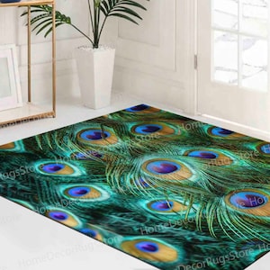 Non Slip Rugs, Colorful Peacock Feather Rug, Feather Rugs, Front Door Rug, Kitchen Rugs, Floor Rugs, Animal Rugs, Feather Rug, Gift Rug, zdjęcie 1