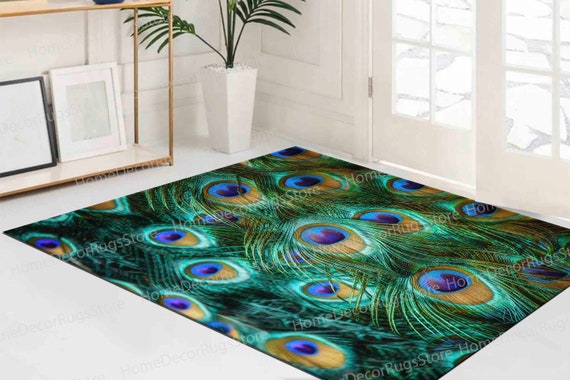 Non Slip Rugs, Colorful Peacock Feather Rug, Feather Rugs, Front Door Rug, Kitchen Rugs, Floor Rugs, Animal Rugs, Feather Rug, Gift Rug,