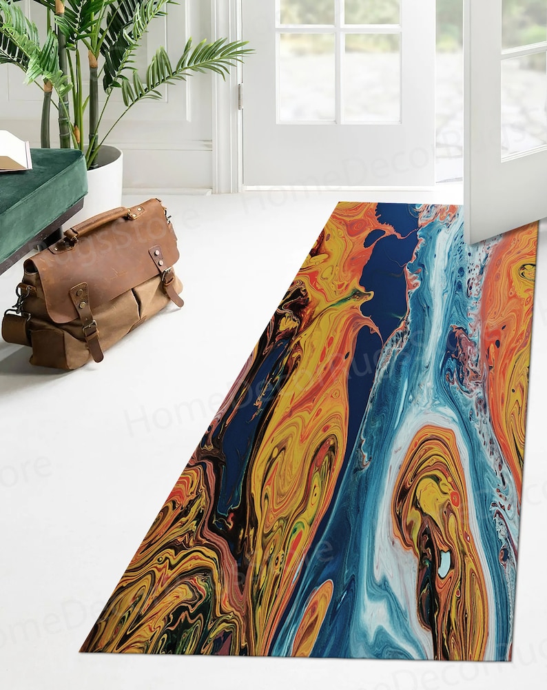 Orange And Blue Rug, Outdoor Rugs, Cool Rugs, Salon Decor Rugs, Orange Rugs, Abstract Rugs, Modern Rug, Living Room Rug, Luxury Rug, image 4