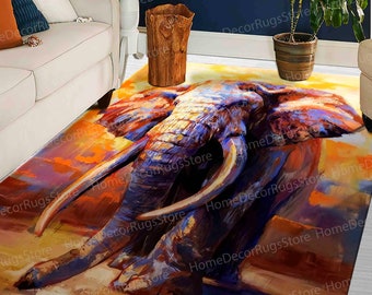 Elephant Painting Rug, Indoor Rugs, Abstract Elephant Rug, Elephant Rug, Dining Room Rugs, Animal Rug, 3D Printed Rug, Corridor Rug,