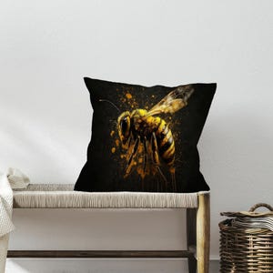 Flying Honey Bee, Bee, Pollen, Honey Bee, Black, Black and Yellow, Bedroom Decor, Boho Pillow, Custom Pillow, Stylish Cushion, Gift For Home