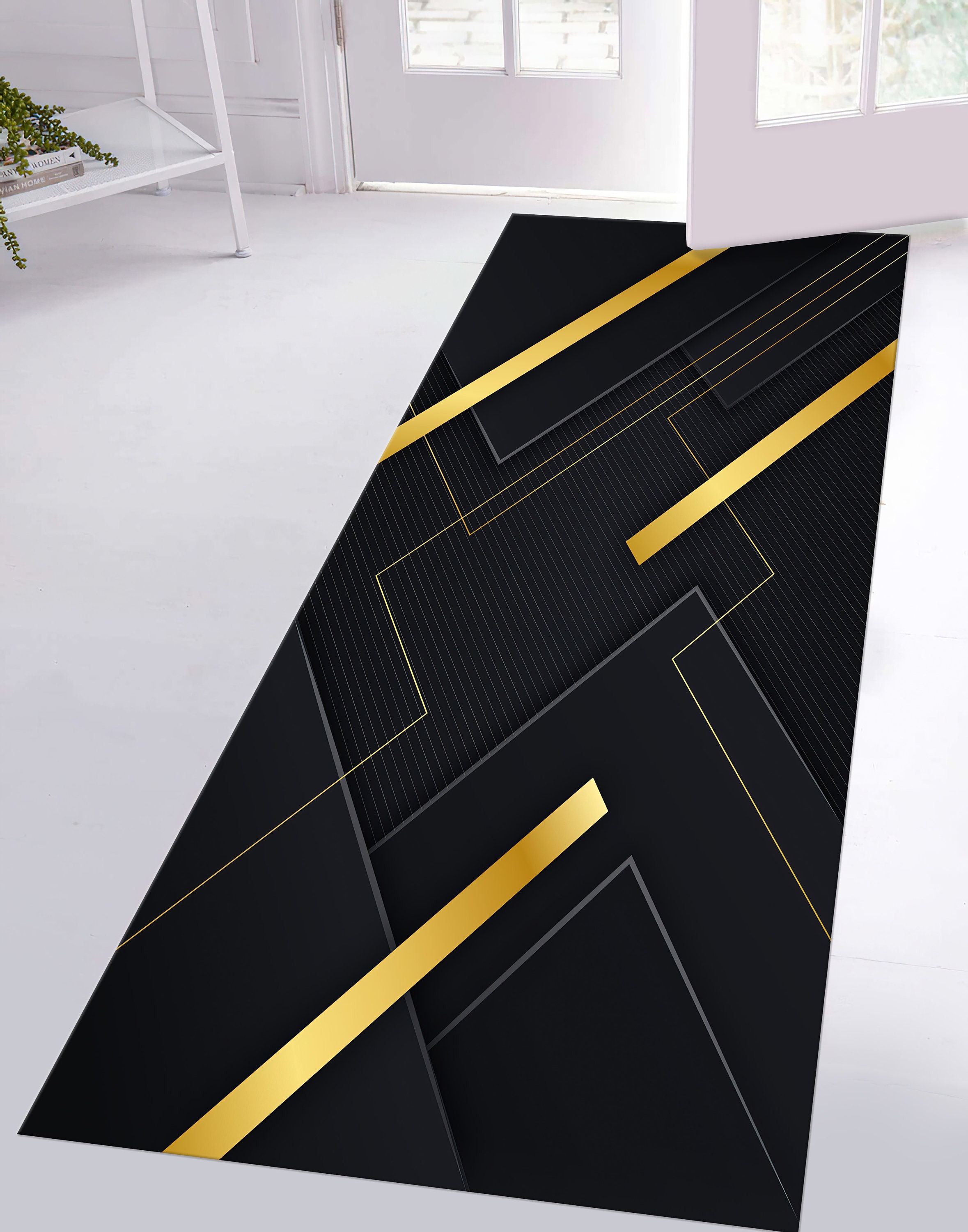 Shiny Gold Rug Gold Stripede Rugs, Geometric Rug, Black and Gold Rug, Modern Rugs ...