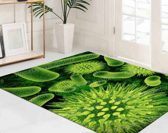 Microscopic Bacteria Rug, Trendy Rug, Green Rugs, Modern Rugs, Round Rug, Machine Washable Rug, Office Rug, Saloon Rug, Nursery Rug,