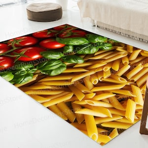 Tomatoes and Basil Rug, Personalized Rug, Housewarming Gift Rug, Bathroom Rugs, Italian Pasta Rugs, Modern Rug, Basil Rugs, Kitchen Rugs,