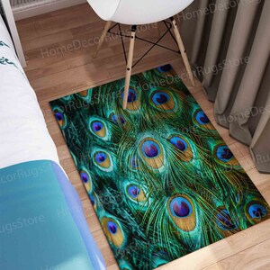Non Slip Rugs, Colorful Peacock Feather Rug, Feather Rugs, Front Door Rug, Kitchen Rugs, Floor Rugs, Animal Rugs, Feather Rug, Gift Rug, zdjęcie 6