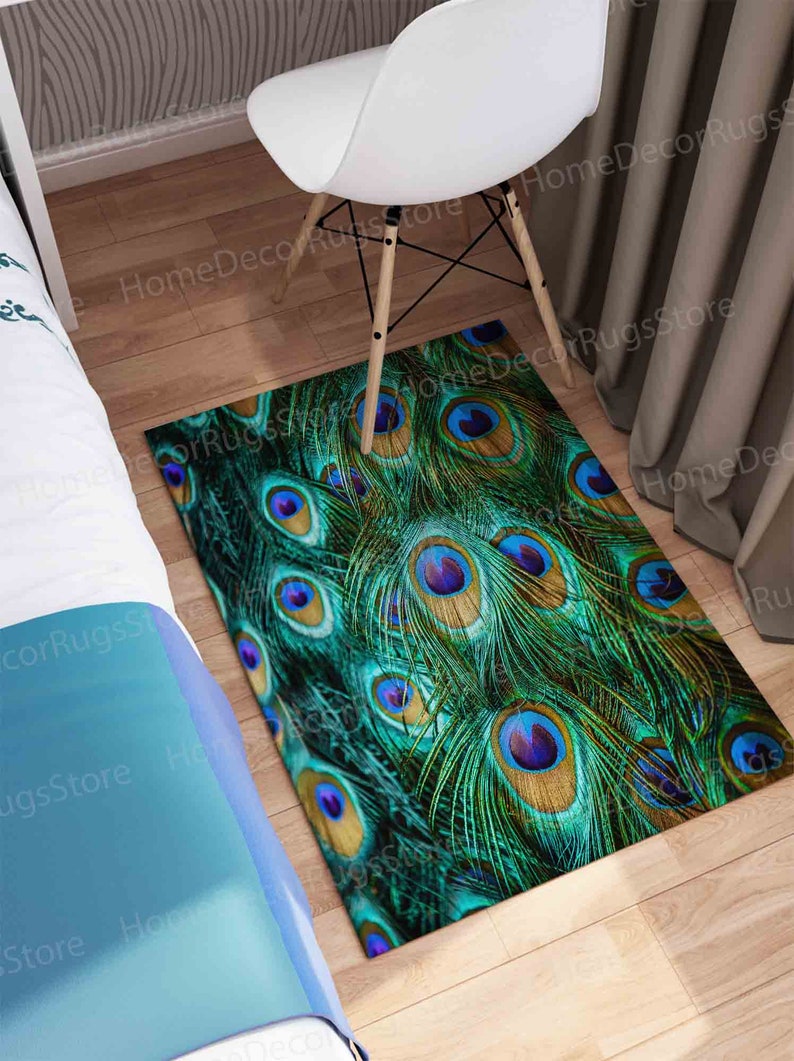 Non Slip Rugs, Colorful Peacock Feather Rug, Feather Rugs, Front Door Rug, Kitchen Rugs, Floor Rugs, Animal Rugs, Feather Rug, Gift Rug, zdjęcie 6