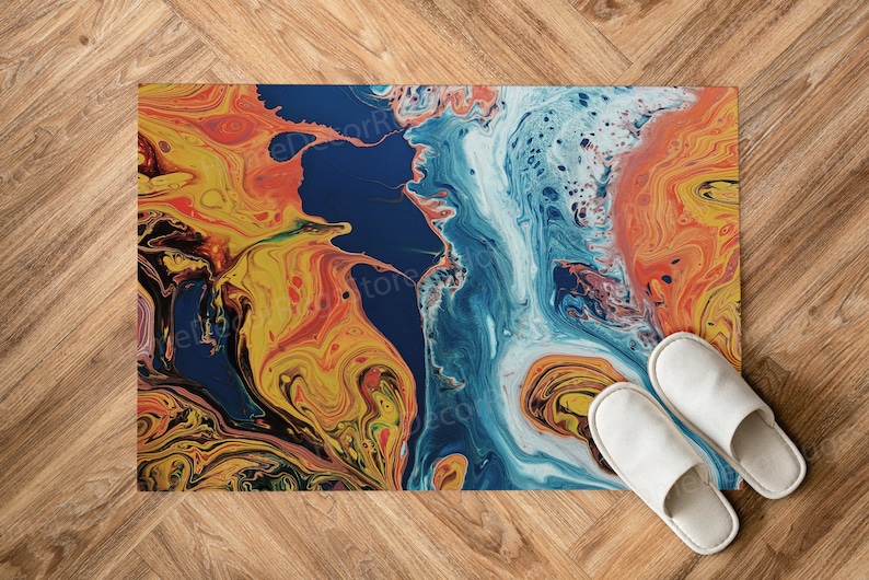 Orange And Blue Rug, Outdoor Rugs, Cool Rugs, Salon Decor Rugs, Orange Rugs, Abstract Rugs, Modern Rug, Living Room Rug, Luxury Rug, image 7