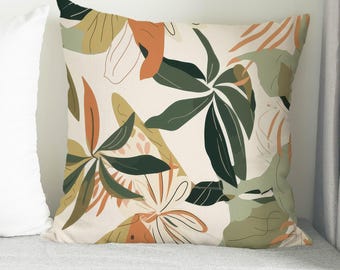 Gift For Her, Gift For Him, Floral Printed Pillow, Plant Pillow Cover, Minimal Pillow Cover, Green Cushion, Pillow Cover,