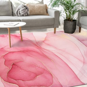 Pink And Gold Marble Rug, Pink Rugs, Nursery Rugs, Bedroom Rugs, Modern Rug, Large Rugs, Gold Marble Rugs, Door Mat Rugs, Living Room Rug,