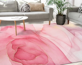 Pink And Gold Marble Rug, Pink Rugs, Nursery Rugs, Bedroom Rugs, Modern Rug, Large Rugs, Gold Marble Rugs, Door Mat Rugs, Living Room Rug,