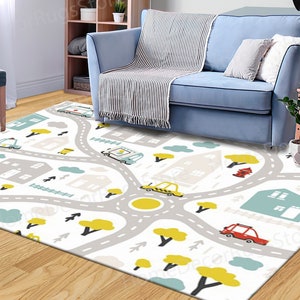 Kids Room Rug, Boy Room Rug, Play Room Rug, Salon Rug, Baby City Map With Roads And Transport Rugs, City Map Rug, Entryway Rugs, Large Rug,