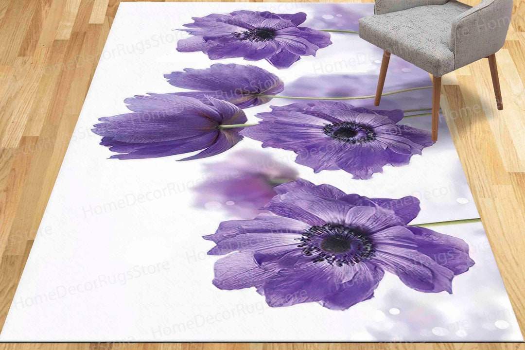 Purple Rug, Floral Rug, Entry Rug, Living Room Rug, Purple Flower Rug
