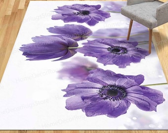 Purple Rug, Floral Rug, Entry Rug, Living Room Rug, Purple Flower Rug, Anti-Slip Carpet Rugs, Kitchen Rug, Flower Rug, Colorful Rug,