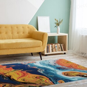 Orange And Blue Rug, Outdoor Rugs, Cool Rugs, Salon Decor Rugs, Orange Rugs, Abstract Rugs, Modern Rug, Living Room Rug, Luxury Rug, image 3