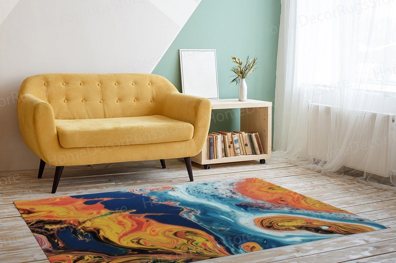 Orange And Blue Rug, Outdoor Rugs, Cool Rugs, Salon Decor Rugs, Orange Rugs, Abstract Rugs, Modern Rug, Living Room Rug, Luxury Rug, image 3