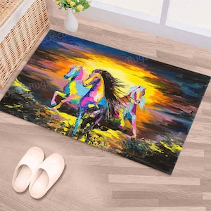 Accent Rug, Wall Hanging Rug, Custom Rug, Housewarming Gift, Running Horse Painting Rug, Horse Lover Gift Rugs, Animal Rugs, Farmhouse Rug,