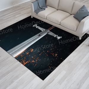 Sword Rugs, Hallway Rug, Small Rugs, Salon Decor Rugs, Modern Rug, Warrior Sword Rugs, Colorful Rug, Classic Rug, Man Cave Rug, Black Rug,