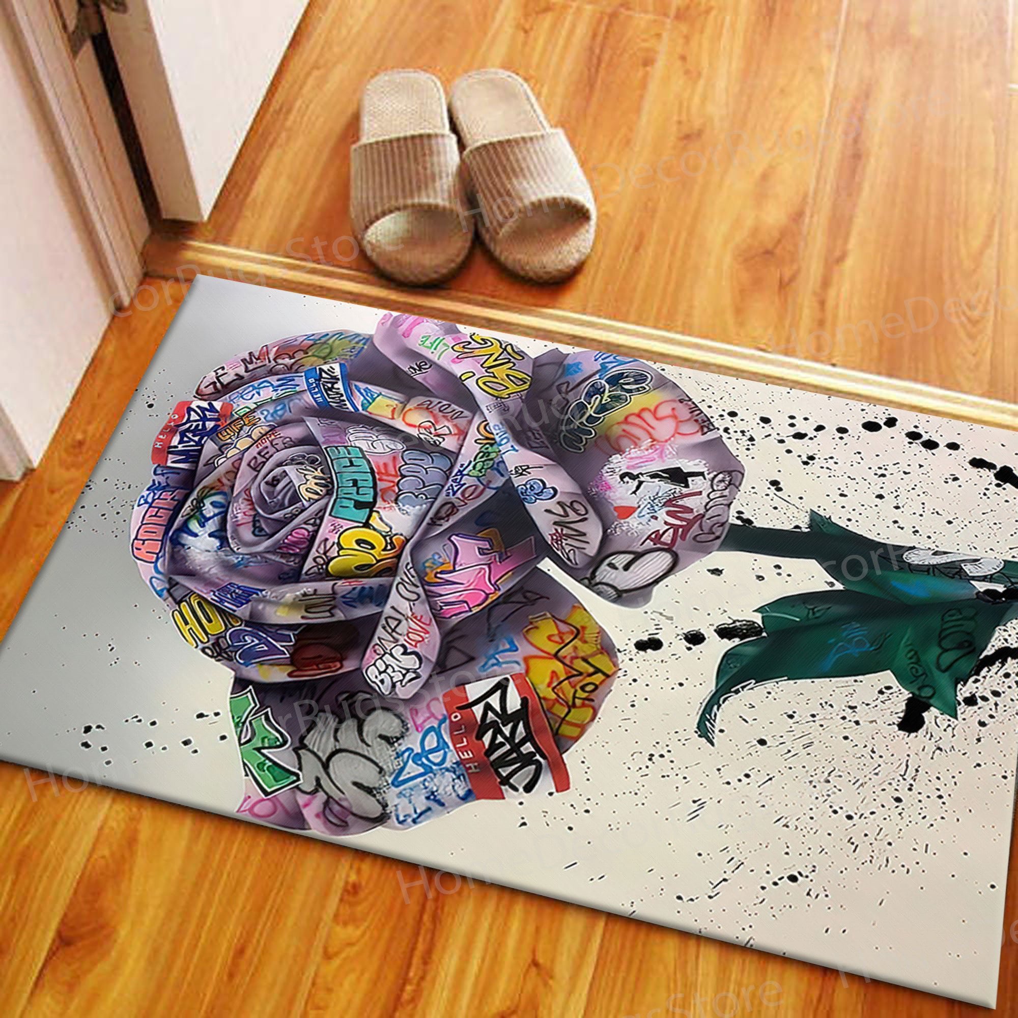 Personalized Rug, Custom Rug, Entry Rug, Gift Rug, Banksy Rose Graffiti ...