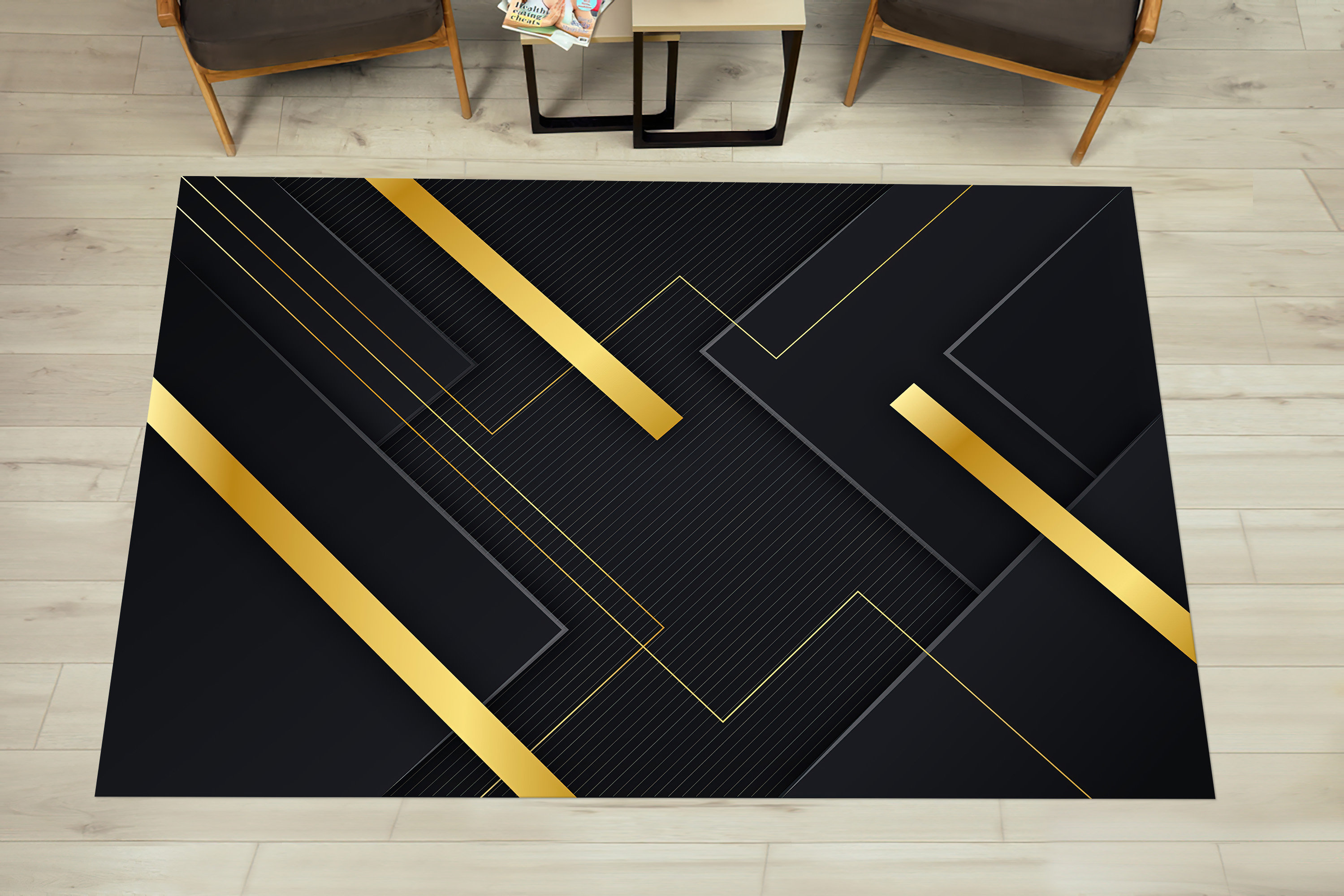 Shiny Gold Rug Gold Stripede Rugs, Geometric Rug, Black and Gold Rug, Modern Rugs ...