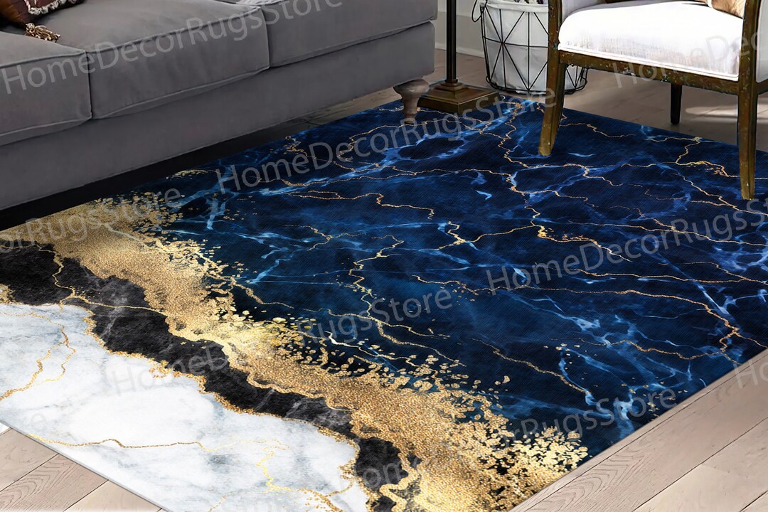 Blue Marble Rug Pattern Blue Marble Rug, Gift for Him Rug, Colorful Rugs, Blue and Gold Rugs ...