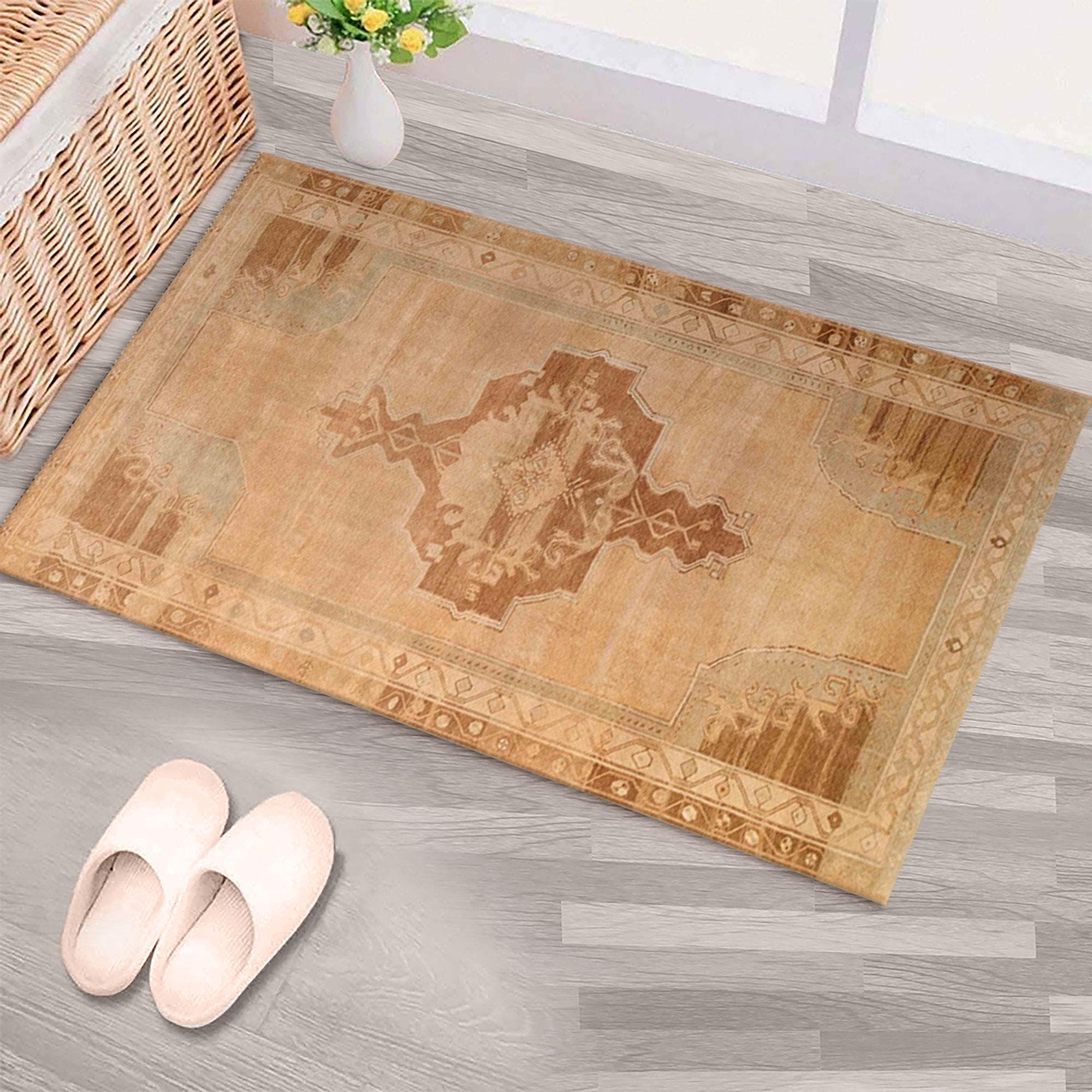 Digital Print Rug Designs Peach Light Brown Digital Print Rug, Vintage Medallion Floor Mat 5x8 ...