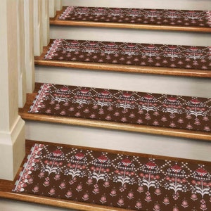 Brown Step Rug, Red Flowers Rug, Boho Rug, Modern Rug, Washable Stair Rug, Stair Rug, Thick Rug, Easy To Clean Rug, Stair Rug, Small Rugs,