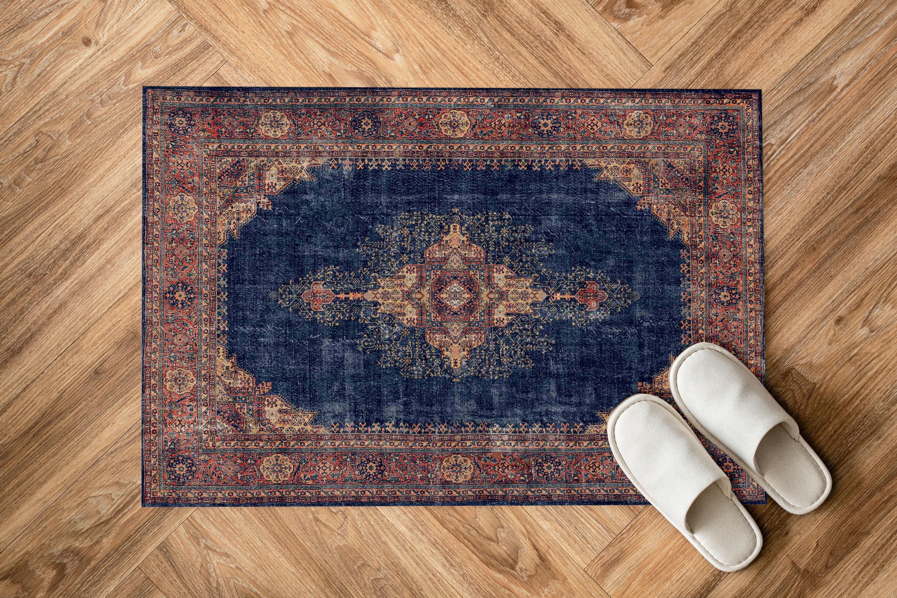 Digital Print Rug Designs Navy Blue Rust Digital Print Rug, Kurdish Medallion Floor Mat 4x6 ...