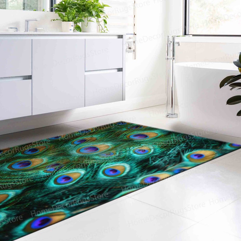 Non Slip Rugs, Colorful Peacock Feather Rug, Feather Rugs, Front Door Rug, Kitchen Rugs, Floor Rugs, Animal Rugs, Feather Rug, Gift Rug, zdjęcie 4