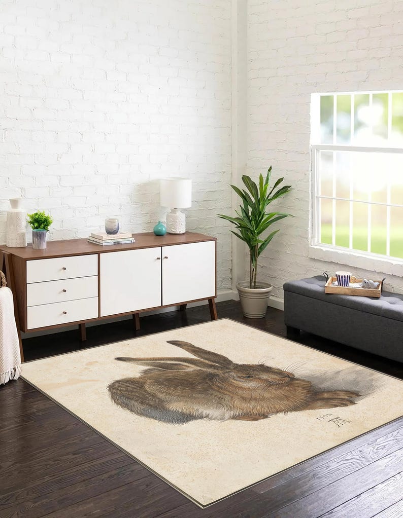 Rabbit Rug, Printed Carpet, Customizable Rug, Non Slip, Washable, Cute ...
