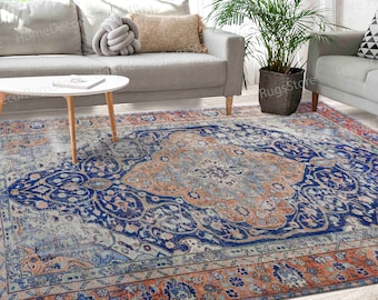 Nursery Rugs, Farmhouse Decor Rugs, Step Rug, Navy Blue Rugs, Easy To Clean Rugs, Ethnic Rug, Pattern Rugs, Housewarming Gift Rugs,