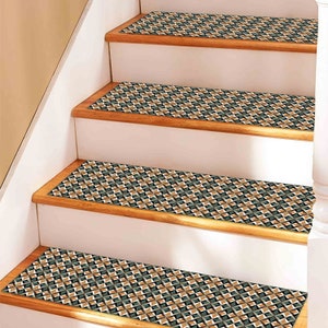 Ethnic Step Rug, Green Rug, Orange Rug, Modern Rugs, Gift Rugs, Pet Friendly Rug, Stair Rug, Cool Rug, Machine Washable Rug, Popular Rug,