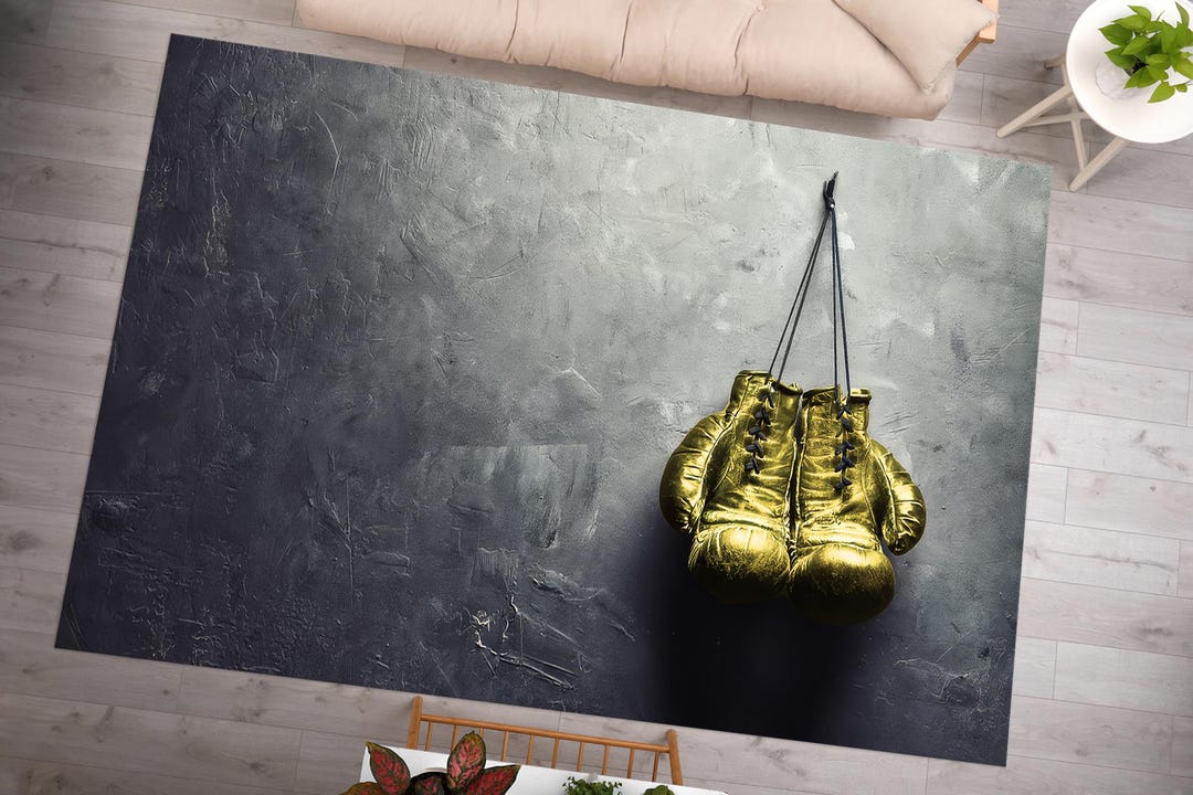 Golden Boxing Gloves Rugs, Boy Room Rug, Man Cave Rugs, Motivational ...