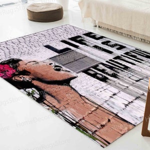 Chenille Rugs, Living Room Rugs, Abstract Woman Rug, Banksy Life Is Beuatiful Rug, Woman Graffiti Rugs, Graffiti Rugs, Door Mat Rugs,