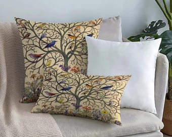 Animal Cushion Cover, Birds on Tree Branches Pillow Cover, Cushion, Flowers Pillow Sham, Autumn Pillow Sham, Unique Cushion Cover,