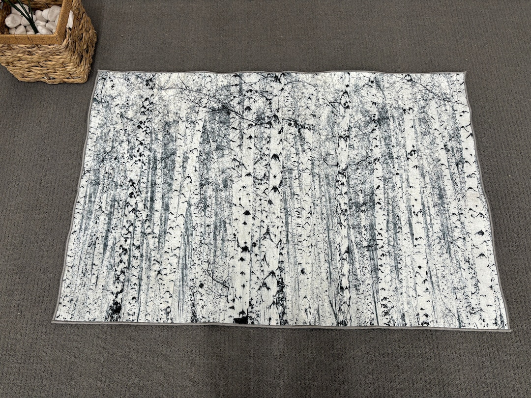Floor Rug, Birch Forest Rug, Black and White Rug, Indoor Rugs, Anti ...