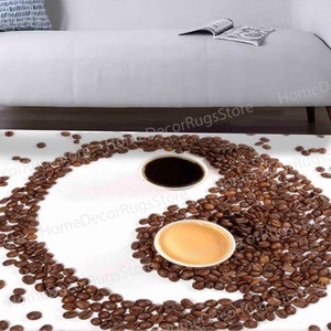 Coffee Yin Yang Rug, Coffee Lover Gift, Brown Rugs, Soft Rug, Runner Rug, Luxury Rug, Cool Rug, Pet Friendly Rug, Coffee Rug, Kitchen Decor,