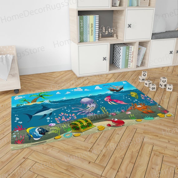 Gift Rug, Children Rugs, Dining Room Rugs, Kids Room Rugs, Cool Rugs, Undersea World Rug, Runner Rugs, Underwater Rug, Salon Decor Rug,