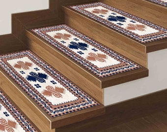 Step Rug, Brown Rug, Blue Rug, Aztec Rug, Brown Rugs, Modern Rugs, Popular Rug, Easy To Clean Rug, Stair Treads Rug, Machine Washable Rug,