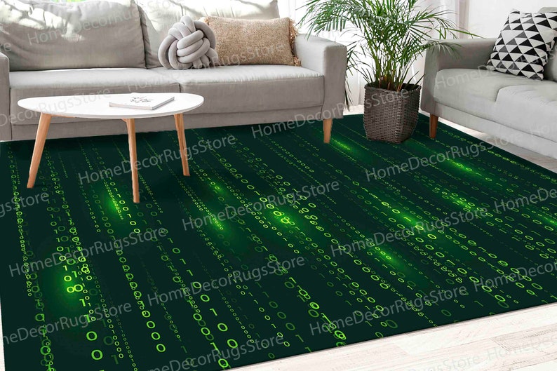 Binary Code Rug, Matrix Code Rugs, Software Rug, Modern Rugs, Area Rug, Large Rug, Office Rug, Hallway Rug, Bedroom Rug, Green Rug, imagen 1