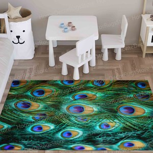Non Slip Rugs, Colorful Peacock Feather Rug, Feather Rugs, Front Door Rug, Kitchen Rugs, Floor Rugs, Animal Rugs, Feather Rug, Gift Rug, zdjęcie 2