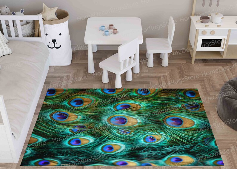 Feathered Rug Non Slip Rugs, Colorful Peacock Feather Rug, Feather Rugs, Front Door ...