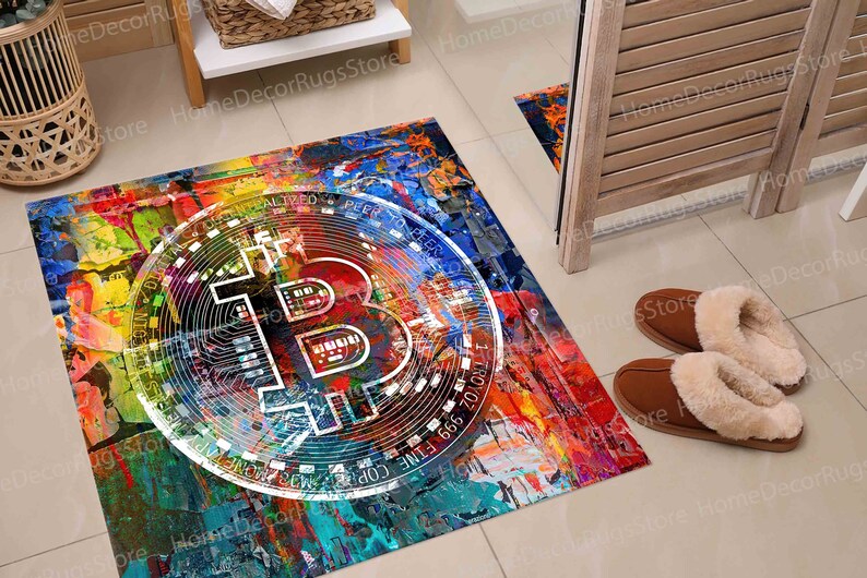 Colorful Bitcoin With Bright Rugs, Cryptocurrency Rugs, Bitcoin Rug